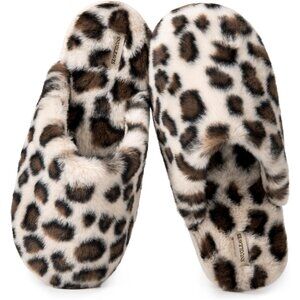 ⚡Women's Cheetah Tan Fuzzy Scuff Slippers Soft Comfy Memory Foam Non Slip